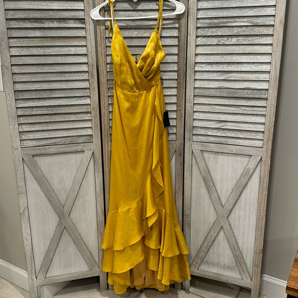 Lulu's Yellow High-Low Ruffle Wrap Maxi Dress - Picture 4 of 12